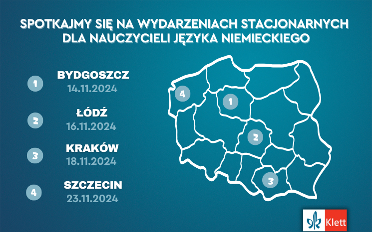 Tej jesieni uczestniczymy w czterech wydarzeniach związanych z nauczaniem języka niemieckiego. Sprawdź, gdzie możesz się z nami spotkać. To wyjątkowa okazja, aby wymienić się doświadczeniami, poznać naszą ofertę i - przede wszystkim - poszerzyć swoją wiedzę.